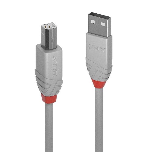 LINDY USB 2.0 TypeA/TypeBケーブル、アントラライン、グレー、2m、50パック(型番:36688)