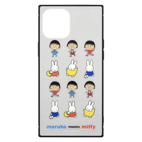 グルマンディーズ maruko meets miffy iPhone12 Pro Max(6.7インチ)対応 スクエアガラスケース グレー MF-156GY