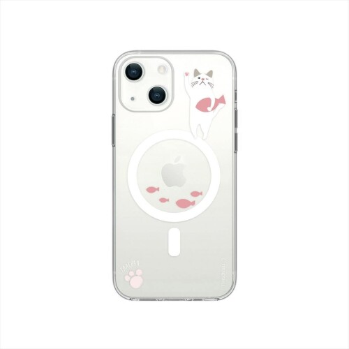 abbiFRIENDS iPhone 13 ケース Magsafe対応 クリアケース ( Magsafe用マグネット搭載 フレンズヒル TAACHAN キャラクター 4つ角 エアクッション 耐衝撃 ワイヤレス充電) ターチャン ピンクさかな ABF21728i13