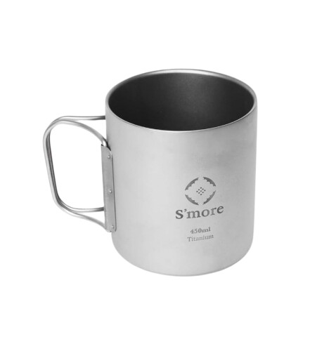 S'more(スモア) Titanium mug double チタンマグ マグカップ チタン コップ チタンコップ ダブル チタン製 アウトドア キャンプ 二重構造 350ml 450ml チタン食器 ダブルウォール (SILVER, 450ml)