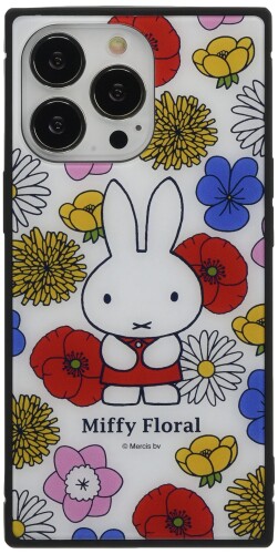 グルマンディーズ ミッフィー Miffy Floral iPhone13 Pro(6.1インチ)対応 スクエアガラスケース ホワイト MF-276WH