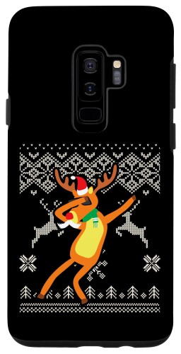 Galaxy S9+ 雪の中のダビングスルー トナカイ アグリークリスマスセーター スマホケース