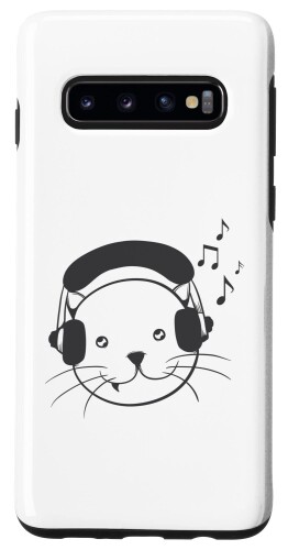 Galaxy S10 音楽ヘッドホン 猫 スマホケース