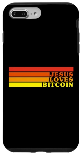 iPhone 7 Plus/8 Plus Jesus Loves Bitcoin - クラシック 70s スタイル レトロ ストライプ スマホケース