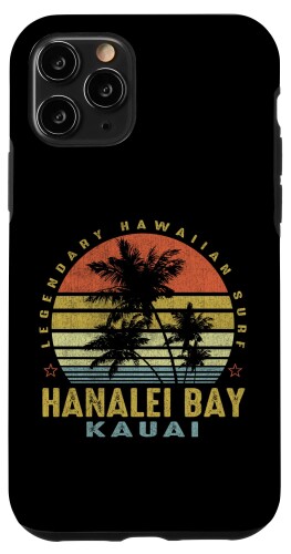 iPhone 11 Pro Hanalei Bay Kauai レトロ パームサンセット ビーチギフトデザイン スマホケース