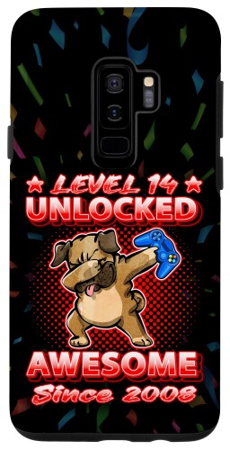 Galaxy S9+ Level 14 Unlocked Gamers Born 2008 ダビングパグ 14歳の誕生日 スマホケース