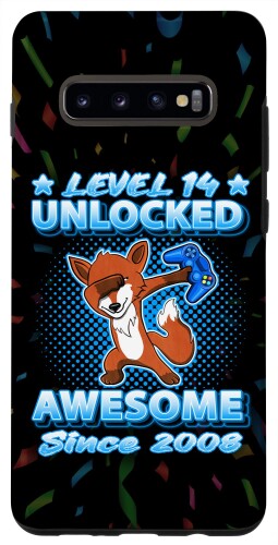 Galaxy S10+ Level 14 Unlocked Gamers Born 2008 ダビングフォックス 14歳の誕生日 スマホケース