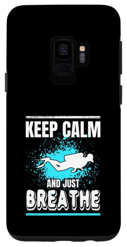 Galaxy S9 スキューバダイビング 面白い引用句 ダイバーギフト Keep Calm Just Breathe スマホケース