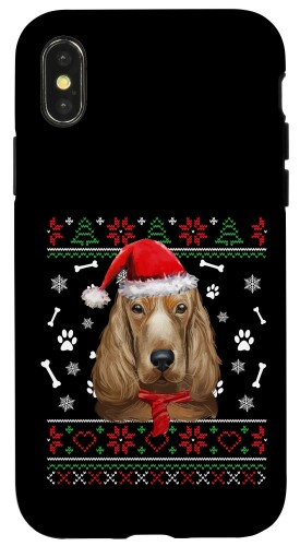 iPhone X/XS 醜いセータークリスマスコッカースパニエルサンタハットパジャマクリスマス Cocker Spaniel Dog Xmas スマホケース