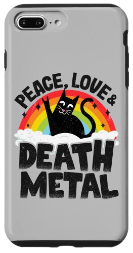 iPhone 7 Plus/8 Plus Peace Love & Death メタルキャット キッズ パンクバンド メタルレインボー スマホケース