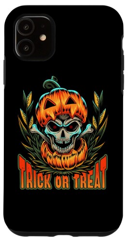 iPhone 11 Halloween, Trick or Treat, Skull in Pumpkin スマホケース