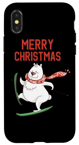 iPhone X/XS シロクマ クリスマス メリークリスマス クリスマス ホッキョクグマ スキー スマホケース