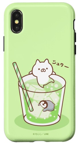 iPhone X/XS ねこぺん日和　メロンソーダ スマホケース