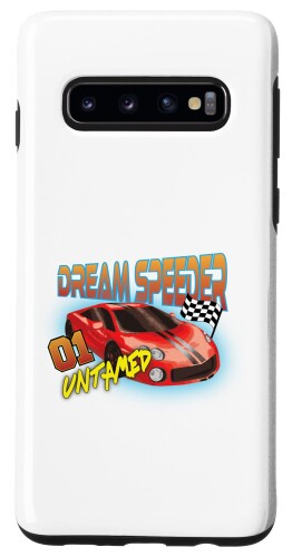 Galaxy S10 Car Fanatic ブラックストライプドリームスピーダー付きレッドカー スマホケース